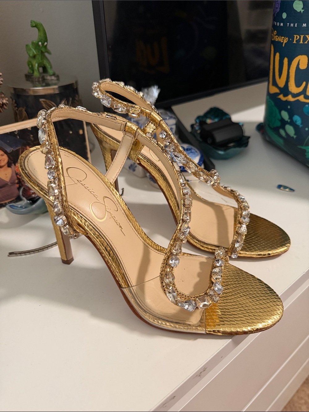 Jessica Simpson Gold Crystal-Strap High Heels - Picture 2 of 8